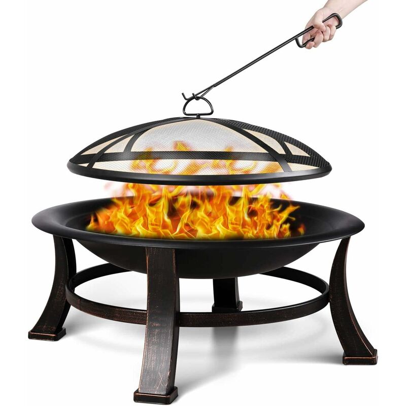 Brasero Exterior con Parrilla，Barbacoa Portátil de Carbón，76x76x46cm, con Póker, Parrilla de Cubierta Protectora y Cubierta Protectora Impermeable, para Calefacción, Barbacoa, Fiesta