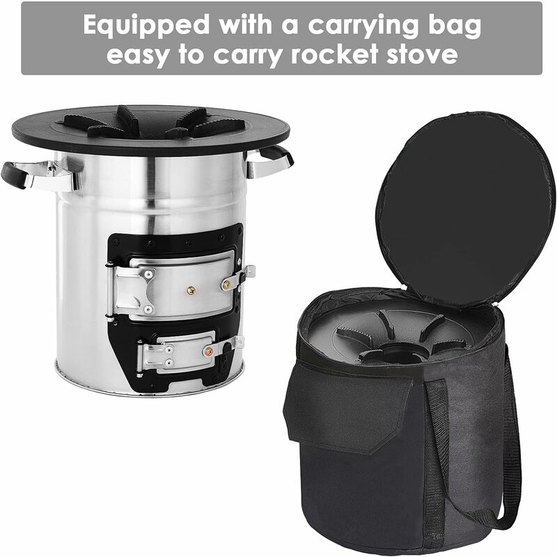 Estufa Rocket, Ø32 * 30 cm, Estufa Rocket con Bolsa de Transporte, Soporte  para Leña, Diseño de Doble Puerta, Estufas de Campamento de Hierro y Acero  Inoxidable, para Horno Holandés, Cacerola de
