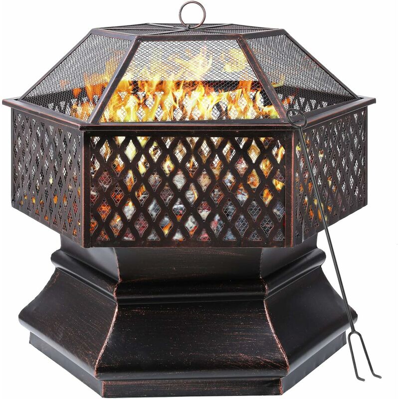 Brasero Exterior para Jardín, Terraza, Camping, Fiesta, Chimeneas de Leña con Parilla, para Calefacción/Barbacoa, con Póquer, 63cmx 63cm,(28 Pulgadas)