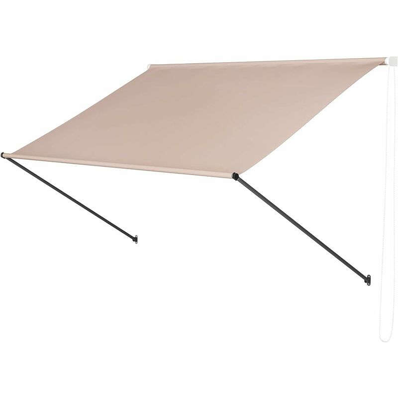 Toldo manual, Toldo para balcón resistente a los rayos UV y a la intemperie, Toldo retráctil manual, Altura e inclinación ajustables, Protección contra el sol y la lluvia, para jardín de patio, 250x120 cm, Caqui