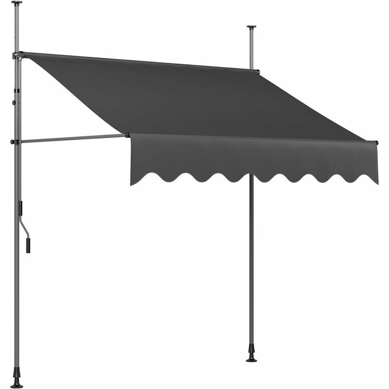 Toldo de Balcón con Manivela, Toldos Exterior de Ajustable en Altura, Resistente a Los Rayos UV, Sin Taladrar, 300X120CM, Gris