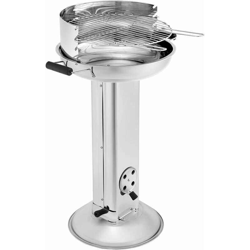 Parrilla de columna de acero inoxidable, parrilla de carbón, 52*43*84,5 cm, con parrilla regulable en altura (H: 9-20 cm, Ø 39 cm), cenicero, controlador de ventilador y asa, fácil de transportar y limpiar