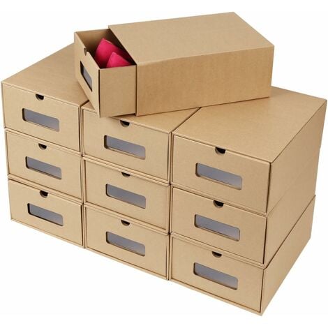 20 Cajas de Papel Kraft Zapatos Apilable, Zapatero Cajón Plegable, Caja de Almacenamiento, Ahorro de
