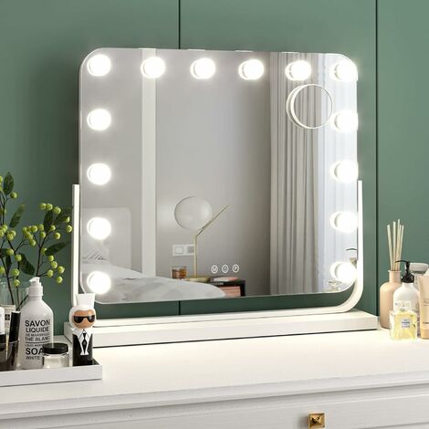 Espejo de Baño Pared 8 Pulgadas Espejo Tocador de Pared 5X Aumento Giratorio de 360 Grados Espejo Redondo de Doble Cara Extensible y Plegable 