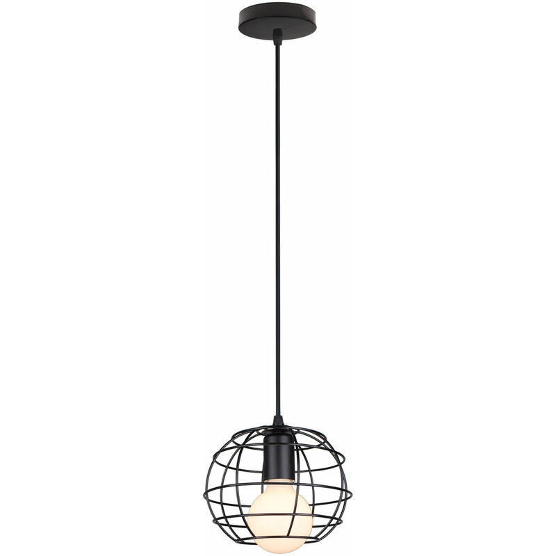 Lámpara Colgante Vintage Industrial E27 Dormitorio Sala de Estar Cocina Iluminación Lámparas de Colgar Redonda Hierro Forjado, Negro