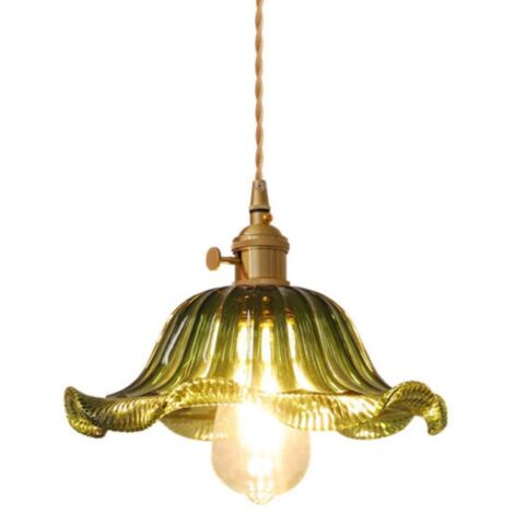 Lámpara Colgante de Techo Vintage Iluminación Colgante Pantalla Vidrio Luz Araña Verde con Portalámparas de Latón