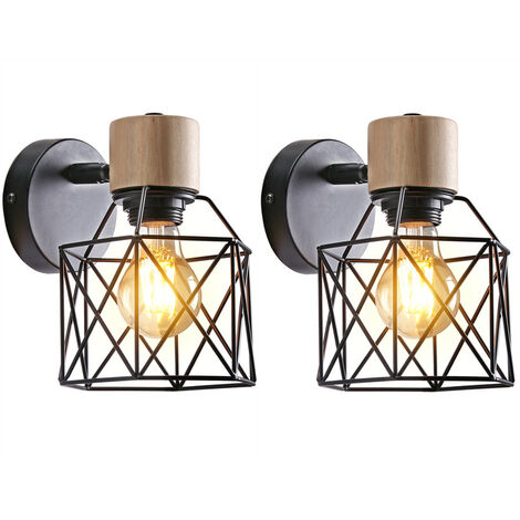 2 Piezas Aplique Pared Interior Lámpara de Pared Juego Metal para Dormitorio Sala de Estar Pasillo Negro