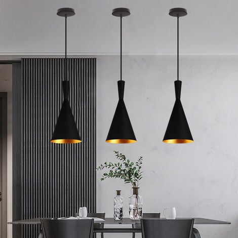 3 Piezas Lámpara Colgante Moderna Nórdica E27 Lámpara de Techo de Metal para Cocina Dormitorio Cafetería Bar Negro