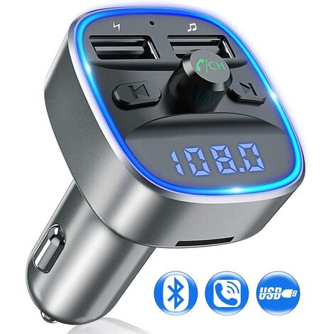 Wireless FM Trasmettitore per Auto Radio Bluetooth adattatore In-Car Trasmettitore Radio con Vivavoce 2 Porte USB 5V/2.4A & 1A Trasmettitore FM Bluetooth 