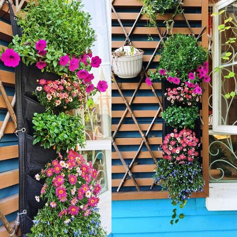 per cortili balconi sacchetto per piante da appendere appartamenti tetto Fioriera da appendere alla parete giardino 4 tasche