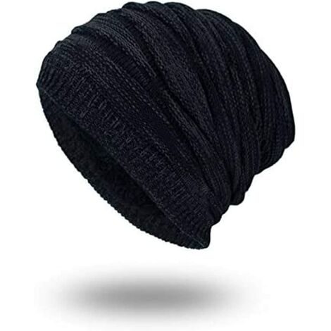 Berretto caldo lungo e morbido, berretto unisex da donna, uomo, caldo,  lavorato a maglia, nero）