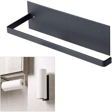 Portarotolo da cucina bagno balcone e WC nero in acciaio al carbonio porta asciugamani per cucina autoadesivo a parete 