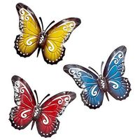 Set di 3 Farfalla metallico da giardino DA appendere muro ORNAMENTI IN METALLO FARFALLE 