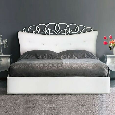 Container-Doppelbett mit gepolstertem Kopfteil aus Kunstleder 180x200xH.155 cm