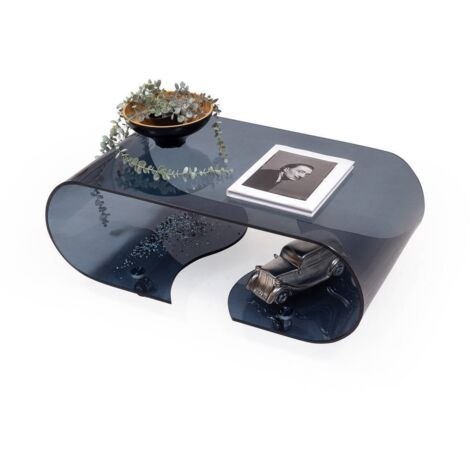 Mesa de centro con ruedas y cristal curvado de una pieza COFFEE SMOKE GRIS de 90x50x36,5 cm