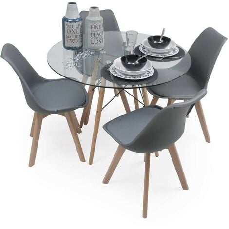 Conjunto de comedor TOWER CAIRO NORDIC mesa redonda de cristal de 100 cm y  4 sillas CAIRO NORDIC - Centro Mueble Online