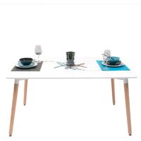 Mesa de comedor o cocina de diseño nórdico TOWER sobre de DM lacado en color blanco y patas de madera de haya 120x80