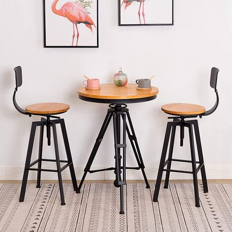 2er-Set Barhocker - Höhenverstellbar (64-84 cm) - Metall und Holz - Runde Barhocker - Bistro-Hocker - Weinkühler-Hocker