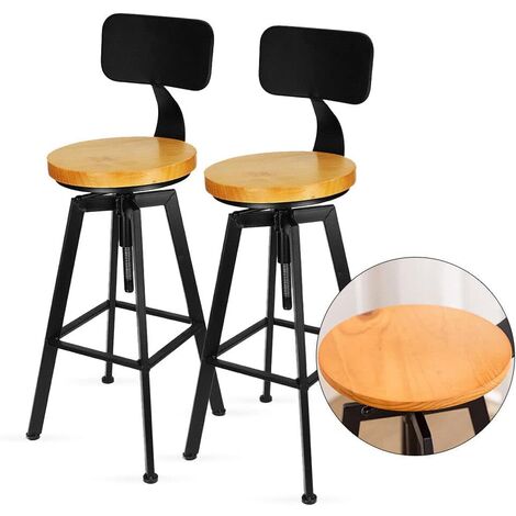 2er-Set Barhocker - Höhenverstellbar (64-84 cm) - Metall und Holz - Runde Barhocker - Bistro-Hocker - Weinkühler-Hocker