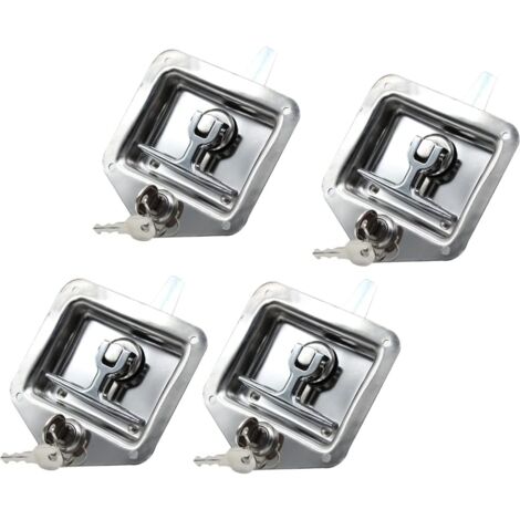 4Pcs Anhänger Türschloss T-Griff Verriegelung Camper RV LKW Werkzeugkasten Türschloss mit 8 Schlüsseln Edelstahl Silber