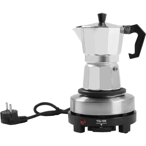 Tisch-Espressomaschine mit elektrischer Heizplatte Espressomaschine für Induktionsherd Edelstahl-Espressomaschine für Kochfeld, Moka Pot 3 Tassen Kaffee, silberfarben