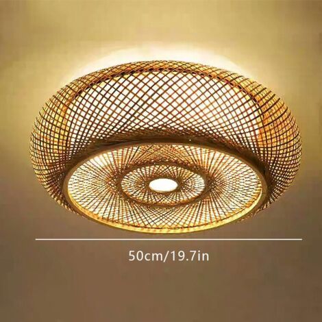 50cm Runde Deckenlampe Bambus Rattan Schlafzimmer Wohnzimmer Deckenleuchte