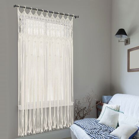 120 x 195 cm Gewebter Türvorhang mit Holzringen Wanddekoration im Boho-Stil Türvorhang Fenstervorhang Schlafzimmer-Türvorhang Fenstervorhang Fensterbankvorhang