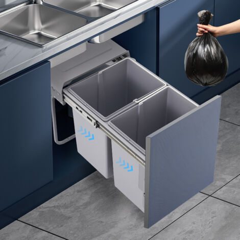 Abfalleimer mit zwei Schubladen unter dem Schrank, 40 l/8,8 gal – Abfalleimer mit Schublade unter der Spüle mit Deckel, ausziehbarer Abfalleimer unter der Arbeitsplatte, ausziehbarer Recycling-Abfalle