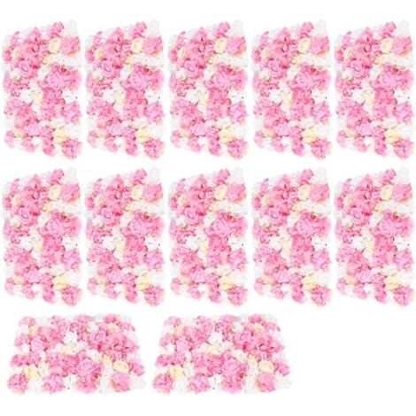 Kunstblumenwand, Rosenwand 12 x Kunstblumen Hochzeit Straßenhintergrund Wand 40 x 60 cm für Hochzeit Hintergrund Party Dekoration Haus rosa