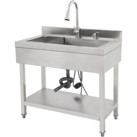 Freistehende Spüle aus Edelstahl, 35,4 Zoll, Spülbecken für Waschküche und Hauswirtschaftsraum, verbesserter Wasserhahn, Rohre und Abflussset, rechteckige Spüle mit einem Becken