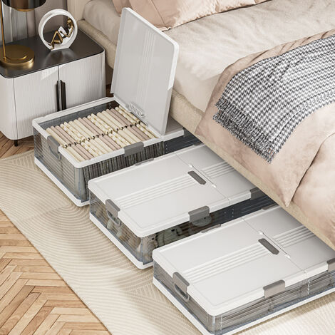 Aufbewahrungsbox für unter das Bett – 101 x 51,5 x 24 cm Weiße Aufbewahrungsbox mit Deckel Faltbare Box Regal für den Schreibtisch Stoffbox Aufbewahrungsorganizer Weiß transparent (1/5)