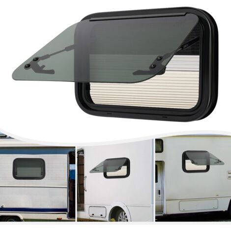 Schiebefenster für Wohnmobile 500 x 350 mm mit Fliegengitter und Sonnenschutzrollo, Kippfenster, Sandwichkonstruktion, Einbau in Wohnmobilfenster.