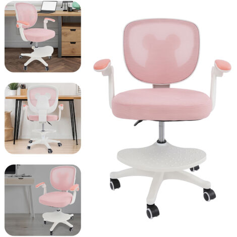 Schreibtisch- und Stuhlset für Kinder Ergonomischer Bürostuhl Drehstuhl für Kinder Sitz für Jugendliche mit Fußstütze Verstellbare Sitztiefe Mit Armlehnen Höhenverstellbar Ausführung in Rosa 100 kg (1/5)