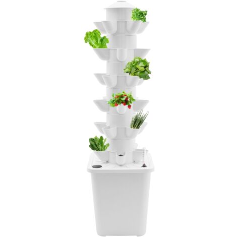 Vertikales Hydrokultursystem „Tower Garden“ mit 30 Fächern Vertikales Hydrokultur-Set Aeroponik-Set in Weiß Geeignet für Kräuter, Obst und Gemüse