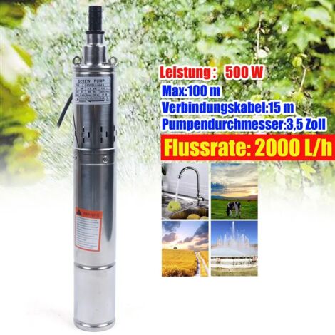 3,5-Zoll-Tiefbrunnen-Tauchpumpe, 500 Watt, 2000 l/h, Brunnenpumpe aus Edelstahl für Grundwasser (1/5)