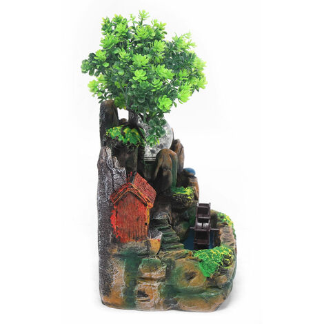 Tischbrunnen Mit Wasserfall - 20x15x28cm Zimmerbrunnen Aus Harz Für Entspannung