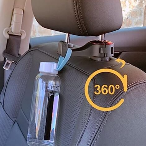Multifunktionale Telefonhalterung - VENTEO - Haken für den Auto-Rücksitz -  Kopfstützen - 360 Grad drehbar - Silber - Autoaufbewahrung - Kompatibel mit