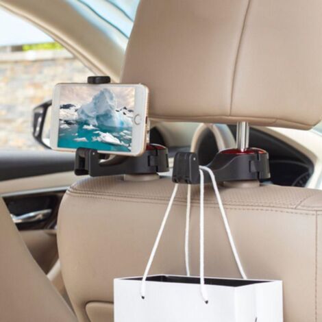 Multifunktionale Telefonhalterung - VENTEO - Haken für den Auto-Rücksitz -  Kopfstützen - 360 Grad drehbar - Silber - Autoaufbewahrung - Kompatibel mit