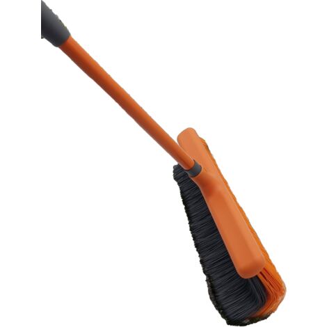 DER KANTONENBESEN - VENTEO - Krallenbesen mit gebogenen Borsten - Teleskopstiel/ausziehbar bis 140cm - Speziell für den Außenbereich und den Boden - Garten-, Straßen- und Laubbesen - Schaberkopf und h