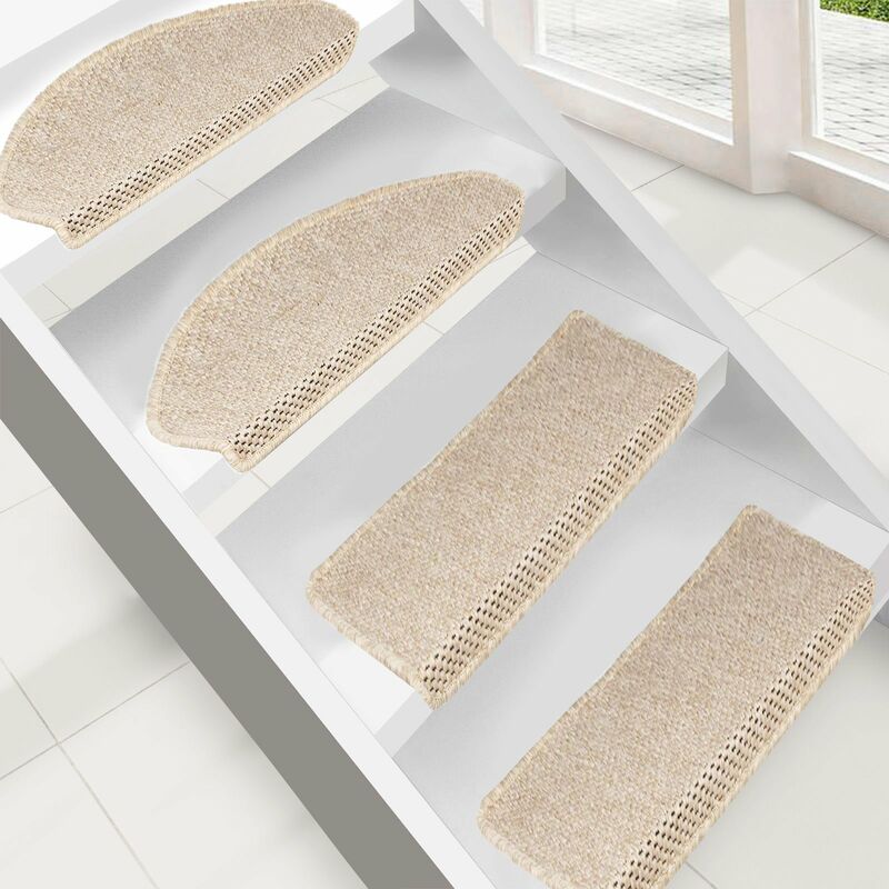 Tapis D'escalier Semi-circulaire Etm Alto - Lot De 15, 65x23.5 Cm, Beige - Adhésif, Antidérapant, Facile à Poser - 8