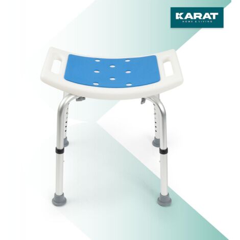 Karat – Tabouret de douche réglable en hauteur – Capacité 136 kg – Surface d'assise perforée – Pieds en caoutchouc antidérapants