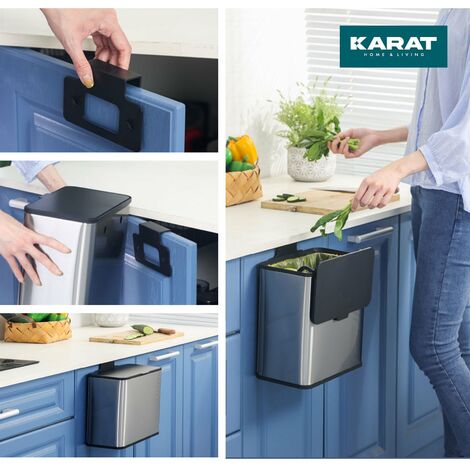 Bac De Tri Sélectif à 2 Compartiments, Ouverture Du Couvercle Par Pédale, 2 Bacs De 15 Litres Acier Inoxydable