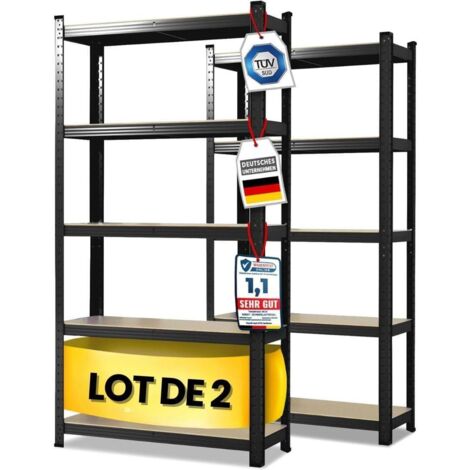 Étagère Métallique Charges Lourdes 5 Tablettes Bois 150kg/niveau 180x130x45cm - Garage Atelier Cave