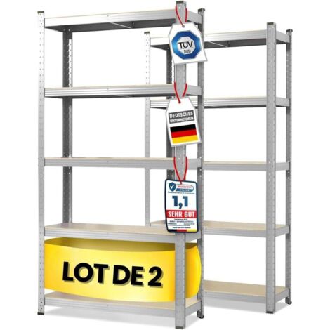Floordirekt – Lot de 2 rayonnages pour charges lourdes 200 x 120 x 60 cm – Tôle d’acier galvanisé – Charge max 875 kg – 5 étagères de 175 kg
