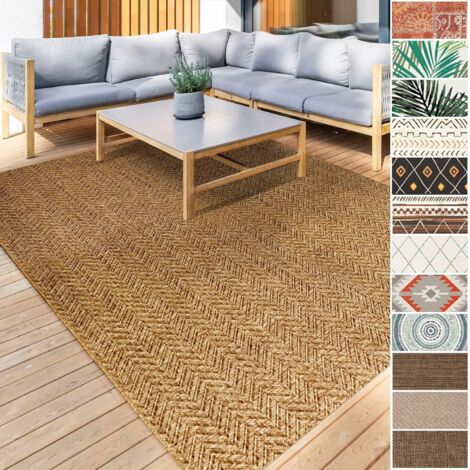 Floordirekt – Tapis extérieur Cheron marron 80 x 150 cm – 100 % polypropylène – Résistant aux UV – Facile à nettoyer – Motif à chevrons