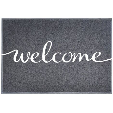 Tapis de Porte Paillasson Spaghetti, Welcome - Gris, 90 x 120 cm