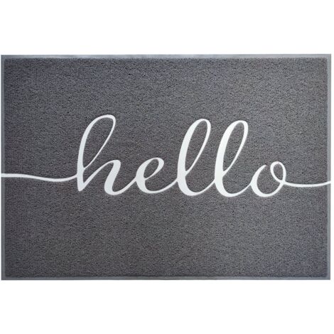 Tapis de Porte Paillasson Spaghetti, Hello - Gris, 50 x 80 cm