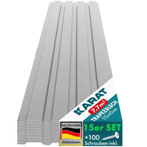 Karat – Tôle trapézoïdale métallique 115 x 45 cm – Fixations incluses – Résistante aux intempéries et aux UV – Montage mural ou toiture