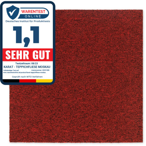 Floordirekt – Dalle moquette bouclée 50 x 50 cm – Revêtement isolant rouge – Autoportante et antidérapante – Usage intensif, classe 31