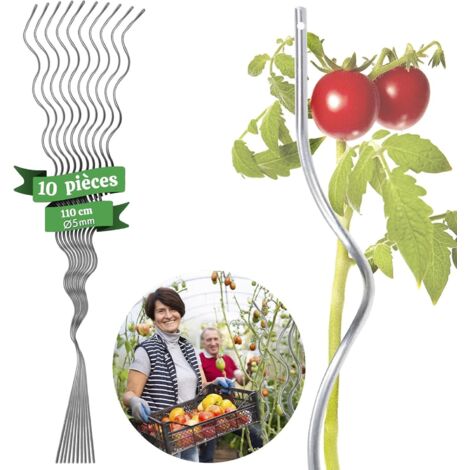Lot de 10 tuteurs spirales galvanisés pour plantes grimpantes, tomates, concombres, framboises et fleurs - 110 cm
